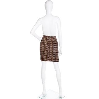 1990s Christian Lacroix Brown & Gold Check Boucle Mini Skirt France
