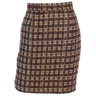 1990s Christian Lacroix Brown & Gold Check Boucle Mini Skirt Size 36