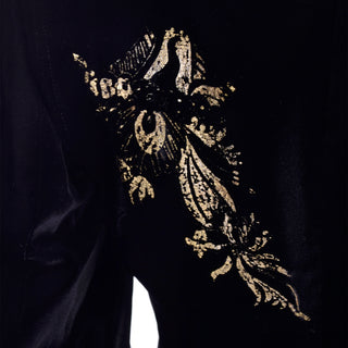 1990s Christian Lacroix Black Velvet Blazer w/ Gold Stencil Stamped Pattern