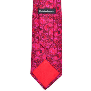 Christian Lacroix vintage silk necktie in pink and red swirls and red silk tipping