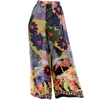Christian Lacroix Vintage Tropical Floral High Waist Wide Leg Pants Colorful