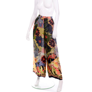 Colorful Christian Lacroix Vintage Tropical Floral High Waist Wide Leg Pants