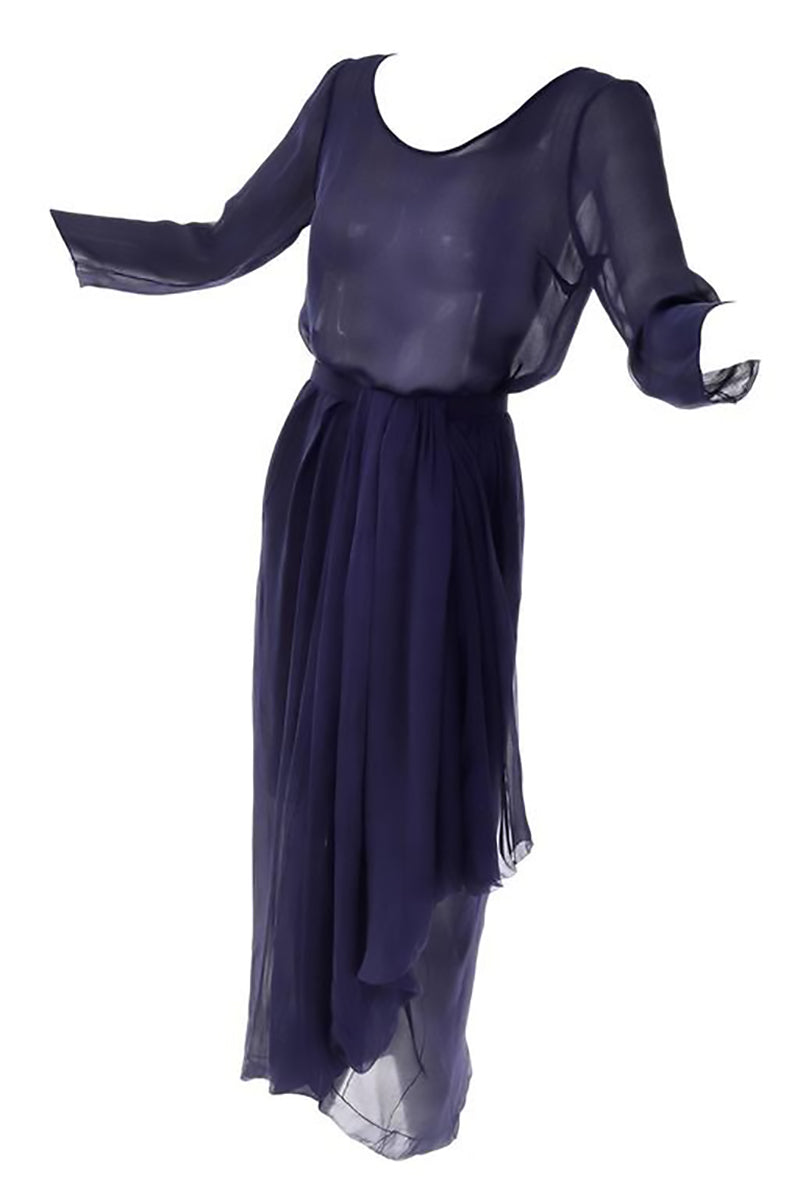Christian Dior Haute Couture Vintage Dress in Navy Blue Silk Chiffon Modig Christian Dior Haute Couture Vintage Dress in Navy Blue Silk Chiffon Modig