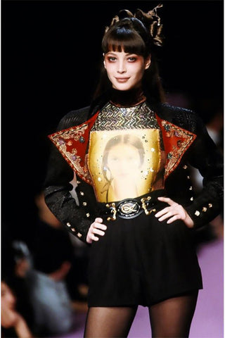 F/W 1994 Christian Lacroix Black Velvet Skirt Suit W Red Velvet Lapel Documented