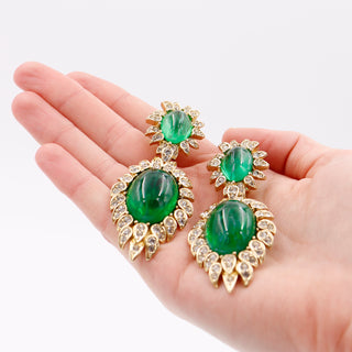 1980s Vintage Ciner Green Drop Statement Earrings w Crystals Clip on