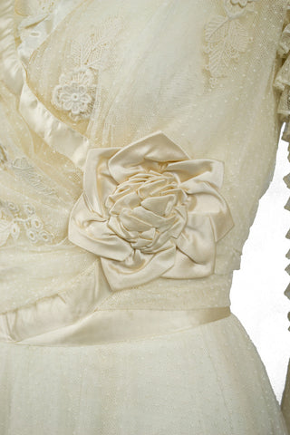 Edwardian Vintage Wedding Dress Antique Lace Applique and Veil SOLD - Dressing Vintage