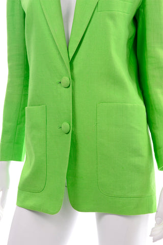 1980s Classiques Lime Green Linen Long Line Blazer