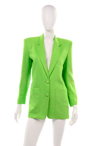 1980s Classiques Lime Green Linen Long Line Blazer