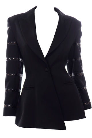 Claude Montana Avant Garde Black Blazer Jacket W Asymmetrical Hem & Studs