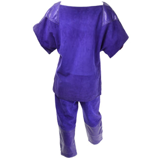 Claude Montana purple suede and leather capri pants and tee shirts