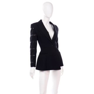 Claude Montana Avant Garde Black Wool Blazer Jacket W Asymmetrical Hem & Studs