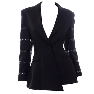 Size 8 Claude Montana Avant Garde Black Blazer Jacket W Asymmetrical Hem & Studs