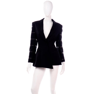 Claude Montana Avant Garde Black Blazer Jacket W Asymmetrical Hem & Studs Wool