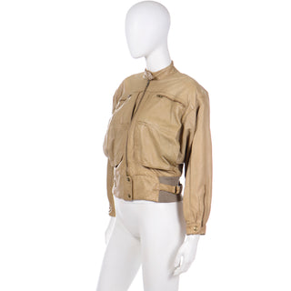 Vintage Claude Montana Ideal Cuir Tan Leather Bomber Jacket W Applique Design