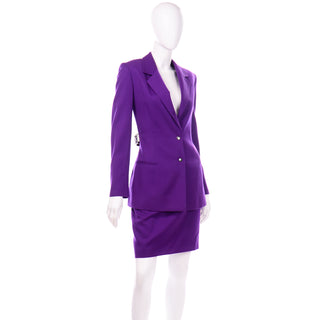 Vintage Claude Montana Purple Blazer Jacket and Skirt Suit 1990s
