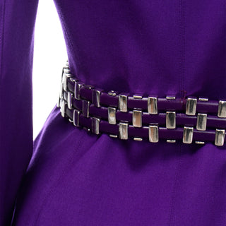 Vintage Claude Montana Purple Blazer Jacket and Skirt Suit Woven metal leather belt