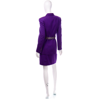 90s Vintage Claude Montana Purple Blazer Jacket and Skirt Suit