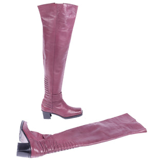 Unique 1980s Claude Montana Burgundy Thigh High Leather Boots
