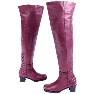 Quilted 1980s Claude Montana Burgundy Thigh High Leather Boots