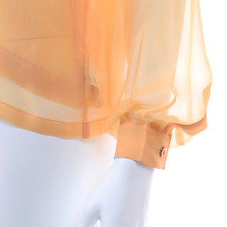 1990 Vintage Claude Montana Sheer Blouse W/ Scarf & Camisole in Peach Silk