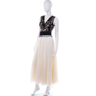 Clifton Wilhite Vintage Black & WHite evening gown gold  lame