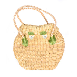 1960s Structured Straw Bag with Large Raffia Flowers & Top Handles