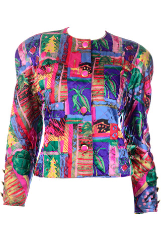 1980s Colorful Silk Quilted Cropped Jacket Made in Germany