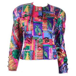 Antonette Franz Haushofer vintage 1980s silk colorful jacket with bright pink lining