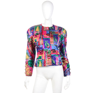 Vintage 1980s Colorful Silk Quilted Cropped Jacket Made in Germany