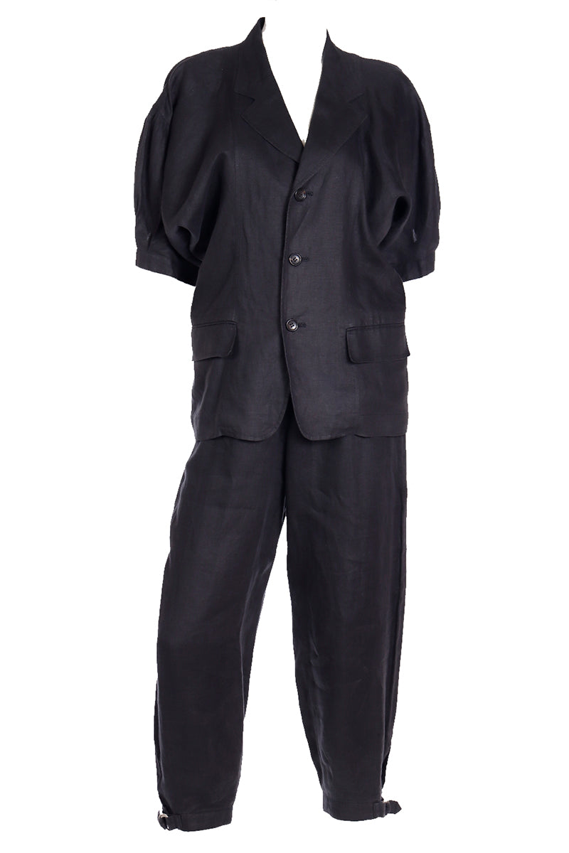 1989 Comme des Garcons 2 pc Black Linen Jacket & Pants Outfit – Modig