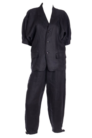 1989 Comme des Garcons 2 pc Black Linen Jacket & Pants Outfit Sz M