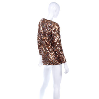 Holiday Vintage Copper Sequins Beaded Knit Pullover Sweater Top