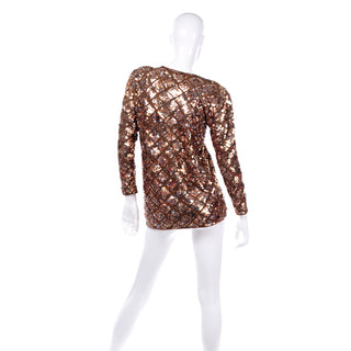 Vintage Copper Sequins Beaded Knit Pullover Sweater Top Sparkle