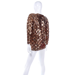 Vintage Copper Sequins Beaded Knit Pullover Sweater Top Sparkle Holiday top