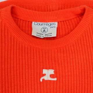 Size Small Vintage Courreges 1970s Orange Ribbed Short Sleeve Knit Top