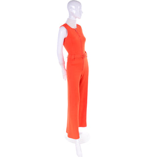 1970s Courreges Orange Knit Jumpsuit & Sheer Turtleneck Top