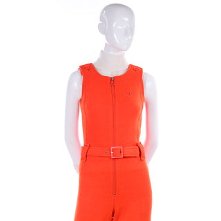 1970s Courreges Orange Knit Jumpsuit & Sheer Turtleneck Top