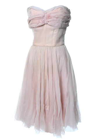 1950s Crinkle Silk Chiffon Vintage Pink Dress Strapless Size 4 - Dressing Vintage