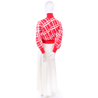 1970s Deadstock Crissa Red & White Knit Maxi Skirt & Sweater Top