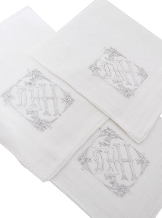 3 Vintage Monogrammed Handkerchiefs DHH White Linen - Dressing Vintage
