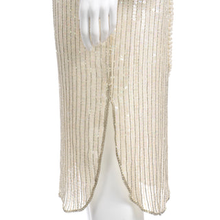 Vintage Pierre Cardin hand beaded ivory silk evening gown with pearls wedding dress