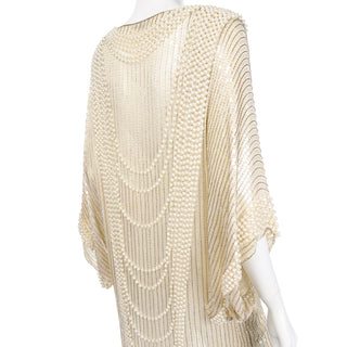 Vintage Pierre Cardin hand beaded ivory silk evening gown with pearls could be wedding dress