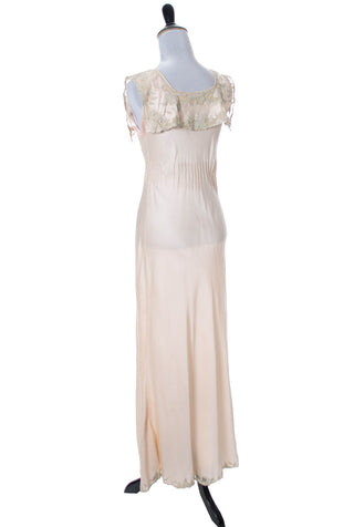 1930s Vintage Silk Nightgown with Lace Applique - Dressing Vintage