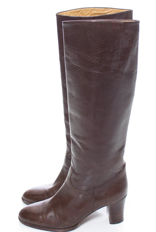 Boutique Mancini Vintage Brown Leather Boots 7.5 - Dressing Vintage
