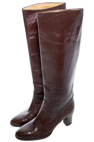 Boutique Mancini Vintage Brown Leather Boots 7.5 - Dressing Vintage