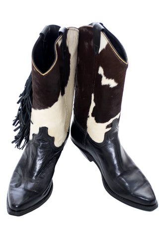 Vintage Black Leather Pony Fur Ladies Cowboy Boots 7.5 Cowgirl - Dressing Vintage