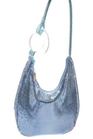 Whiting and Davis Blue mesh hobo handbag with lucite ring SOLD - Dressing Vintage