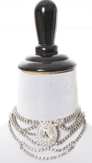 Vintage belt draped multi strand rhinestone necklace - Dressing Vintage