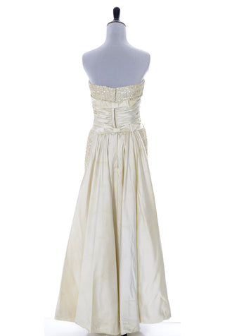 1960s Emma Domb Strapless Evening Gown Ivory Satin SOLD - Dressing Vintage