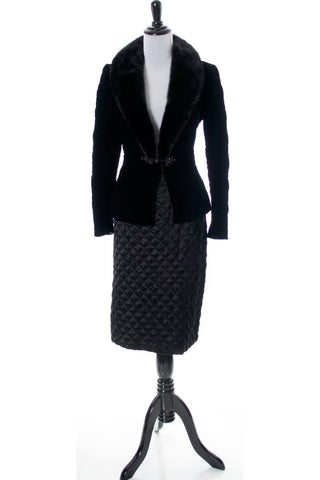 As New Valentino Designer Vintage Black Velvet Jacket With Fur Collar And Silk Skirt SOLD - Dressing Vintage